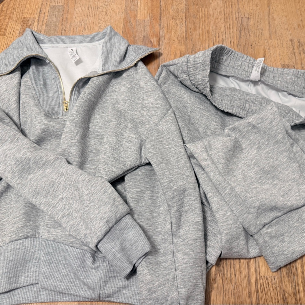 Yogalicious Light Gray Half Zip and Jogger Set